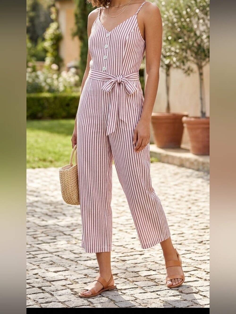 Womens Striped Brownand White One-Piece Jumpsuit